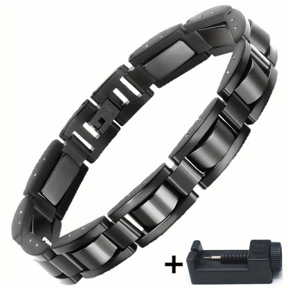 304 Stainless Steel Bracelet, Black Electroplated Unique Design - Perfect holiday birthday gift for dad and elders at Christmas. Includes Removal Tool; Also suitable as a women's/unisex accessory, Christmas Gift