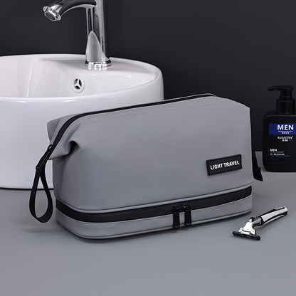 Men's double-layer zipper toiletry bag, large capacity travel storage makeup bag, portable makeup storage bag