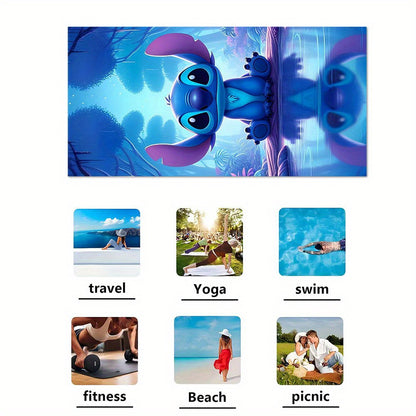 1pc Stitch Microfiber Beach Towel - Quick-Dry, Extra-Large, Ultra-Absorbent & Windproof with Vibrant Cartoon Design, Ideal for Beach, Travel, Camping & Vacation, 260gsm, Contemporary Style, Stitch Room Decor