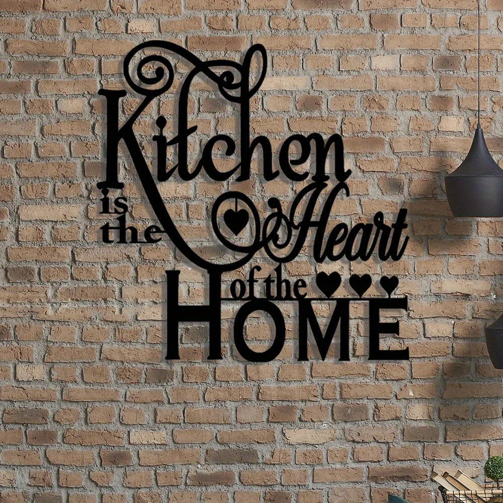 2D Flat, 1pc "Kitchen is the Heart of the Home" Metal Wall Decor - Elegant Script Kitchen Sign with Heart Accents - Durable Metal Art Plaque for Home, Cafe, Restaurant, Bar - Warming Gift for Cooks and Home Decorators, Cafe