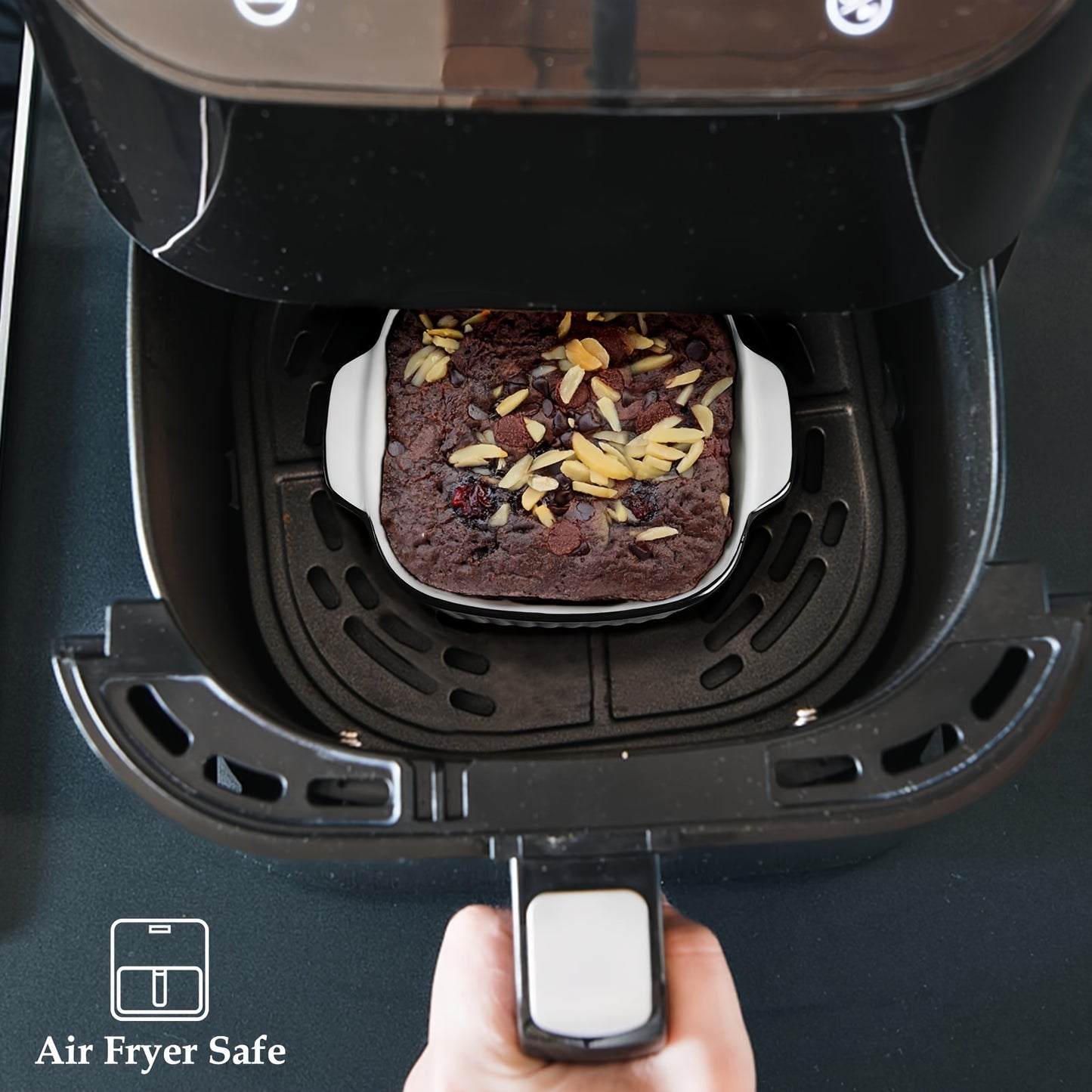 4pcs, 13oz ceramic baking dishes, black-rimmed square baking dishes, small baking dishes suitable for air fryers, ceramic bakeware with handles, oven-safe, microwave-safe, dishwasher-safe. Kitchen supplies. Dessert bowls. Fru