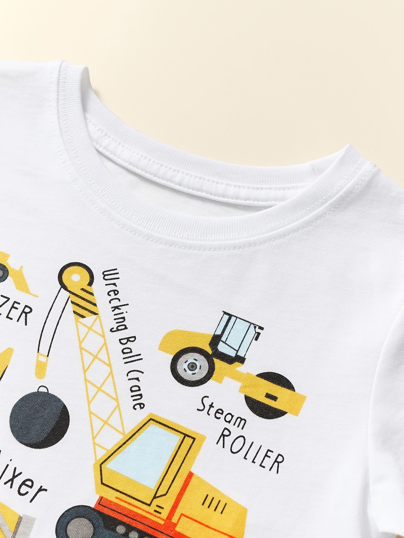 Boys' Cotton Short Sleeve T-Shirt with Cartoon Excavator Print, Breathable Summer Trend