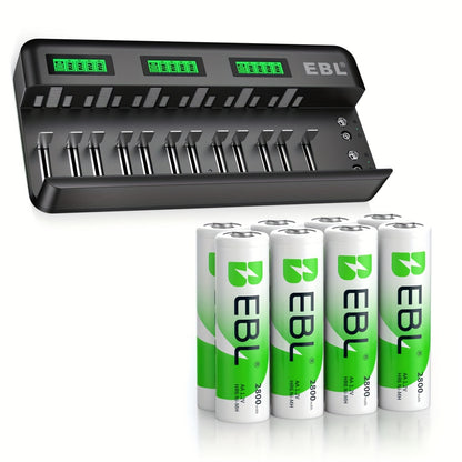 EBL 12+2 Bay LCD Rechargeable Battery Charger for AA AAA CD Ni-MH Rechargeable Batteries and 9V NiMH Ni-CD Rechargeable Batteries