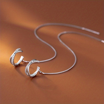 Shiny Zircon Decor Sexy Ear Cuff Threader Earrings Copper Jewelry Exquisite Female Gift Daily Casual