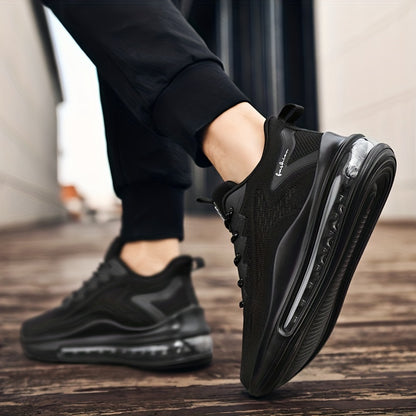 2023 New Men's Running Shoes - Shock-Absorbing Breathable Fabric &amp; PU Cushioning, All-Season Athletic Sneakers with Sport Control Technology, Black Lace-Up Design for Gym, Jogging &amp; Casual Wear