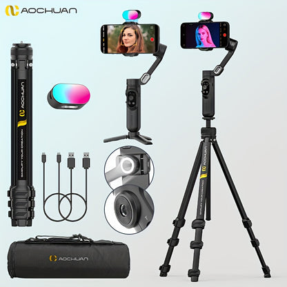 Smart X Complete Combo1 Three-Axis Stabilizer Compatible with Android&Phone 12 13 14 15 16 Pro Max Comes with Portable Carrying Bag Retractable Tripod RGB Fill Light AI Tracking 360 Degree Rotation Multi-Angle Shooting Gestur