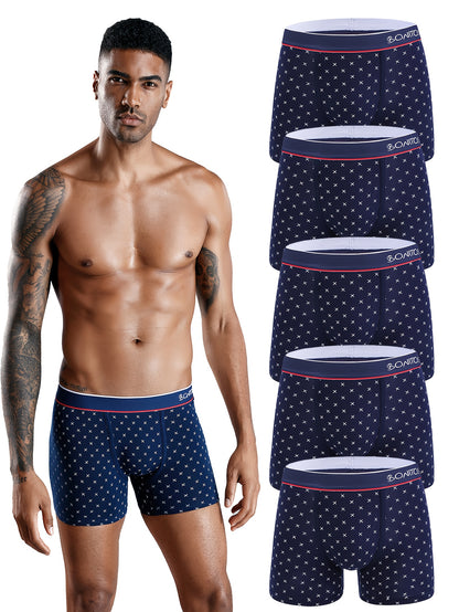 5pcs Sexy Men'S Boxer Briefs Set - Navy Blue with White Polka Dot Print, Medium Stretch, Comfort Fit Underwear for Casual Attire, Perfect Gift for Him, Everyday Underwear | Stylish Boxers | Comfortable Fit, Boxer Shorts