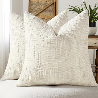2pcs, Chenille Throw Pillow Covers Set of 2 Thick Textured Slubby Couch Pillow Covers Farmhouse Accent Modern Neutral Decorative Pillow Cases for Bed Sofa, Living Room, Machine Washable