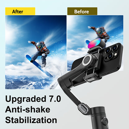 Smart X Complete Combo1 Three-Axis Stabilizer Compatible with Android&Phone 12 13 14 15 16 Pro Max Comes with Portable Carrying Bag Retractable Tripod RGB Fill Light AI Tracking 360 Degree Rotation Multi-Angle Shooting Gestur