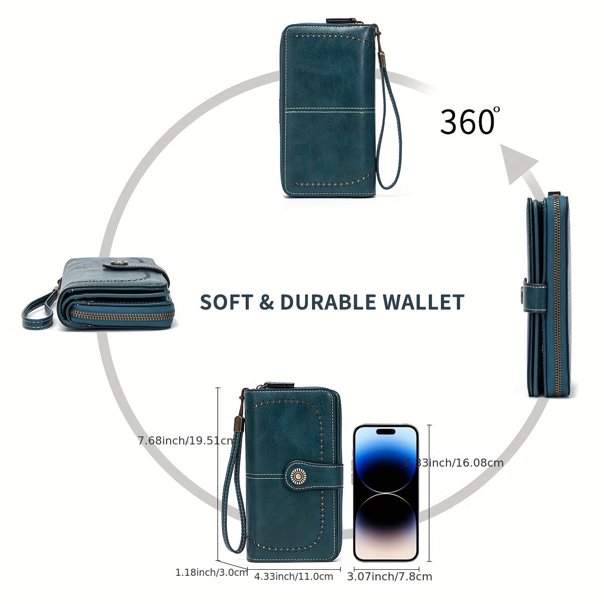 RFID Blocking Long Wallet With Wristlet, Retro Style Faux Leather Wallet With Multi Card Slots & Id Window