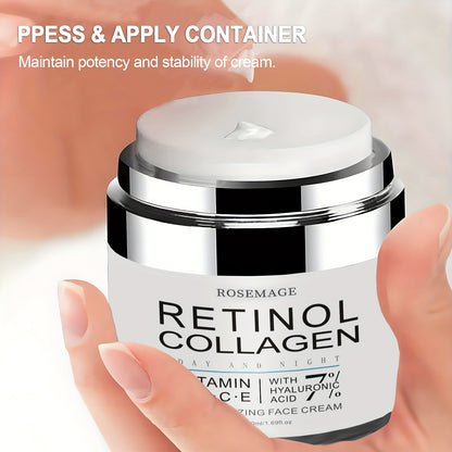 Retinol Collagen Cream, Intensive Moisturizing Firming Face Cream for Sensitive Light Beige, Day and Night Use, Enriched with Vitamins A, B, C, and E, Hyaluronic Acid to Brighten Complexion, Smooth and Radiant Finish, 50ml/1.