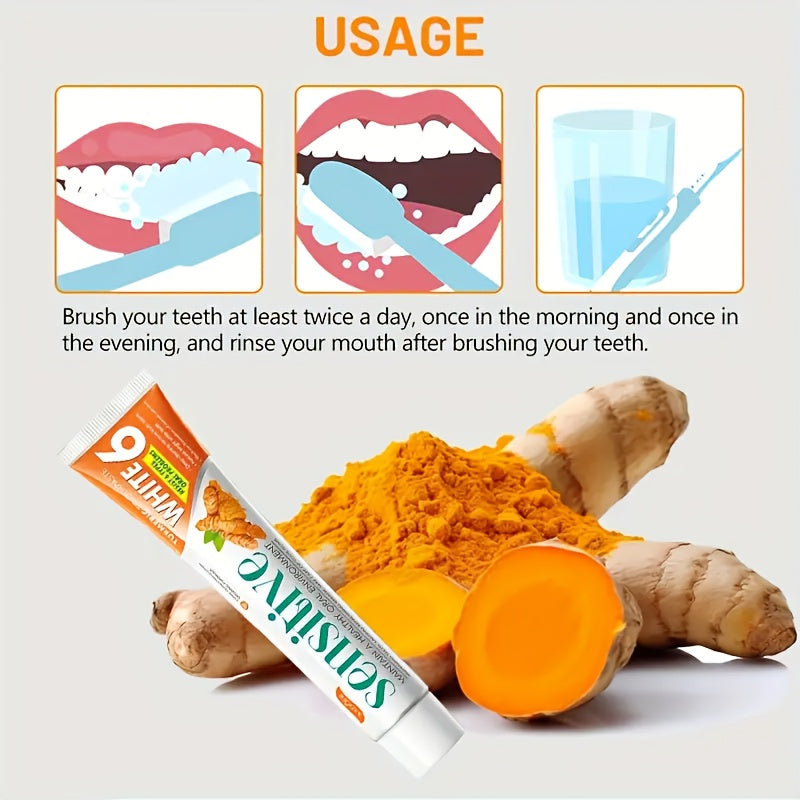 Natural Turmeric Teeth Toothpaste with Ginger Extract - 6-in-1 Formula for Deep Cleaning, Sensitivity Relief & Plaque Control, Whitens Teeth, Freshens Breath, Moisturizing for Healthy Gums, Vegan & Ethically Made, 100g