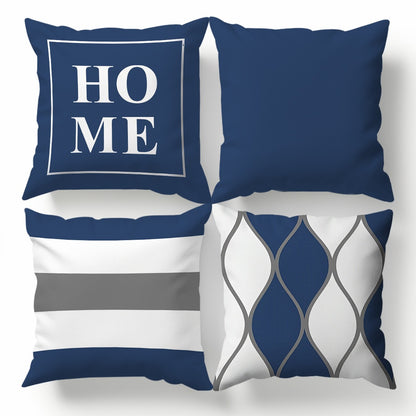 4pcs Navy Blue & White Geometric Throw Pillow Set - Modern Contemporary Cushion Covers with Grey Accent, Soft Plush Texture, Zipper Closure, Hand Wash Only for Sofa, Bed, Chair - Navy Blue Home Decor in Neutral Tones (Beige,