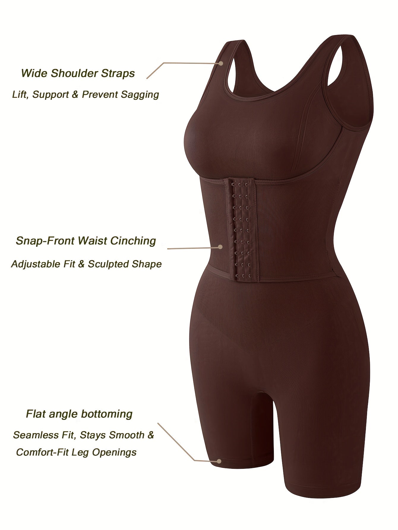 Women's Full-Body Tummy Control Bodysuit - Double-Layer High Compression Shaping Suit with Butt Lift & Waist, Smooth Curves Instantly, Brown/Black/Navy/Beige, Hand Washable One-Piece for Postpartum &