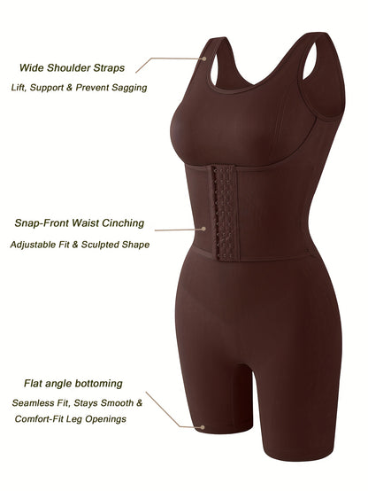 Women's Full-Body Tummy Control Bodysuit - Double-Layer High Compression Shaping Suit with Butt Lift & Waist, Smooth Curves Instantly, Brown/Black/Navy/Beige, Hand Washable One-Piece for Postpartum &