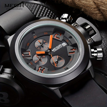 MEGIR Multifunction Men's Watch, Sports Silicone Strap Waterproof Calendar Quartz Watch 2002, Ideal Choice For Gifts
