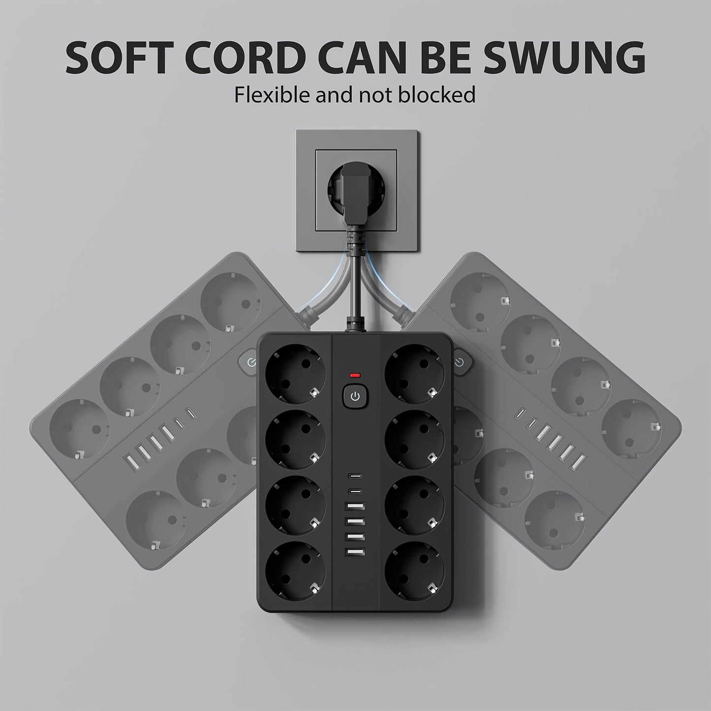 1pc Surge Protector Power Strip - 8 AC Outlets, 4 USB-A & 2 USB-C Ports, Overload Protection, Compact Design for Home, Office, Travel, Dorm Room Use, Office Power Supply, Modern Outlet Design, Surge Protection Device