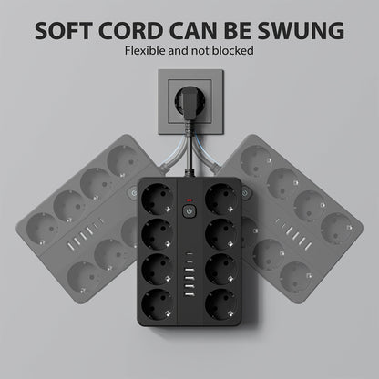 1pc Surge Protector Power Strip - 8 AC Outlets, 4 USB-A & 2 USB-C Ports, Overload Protection, Compact Design for Home, Office, Travel, Dorm Room Use, Office Power Supply, Modern Outlet Design, Surge Protection Device