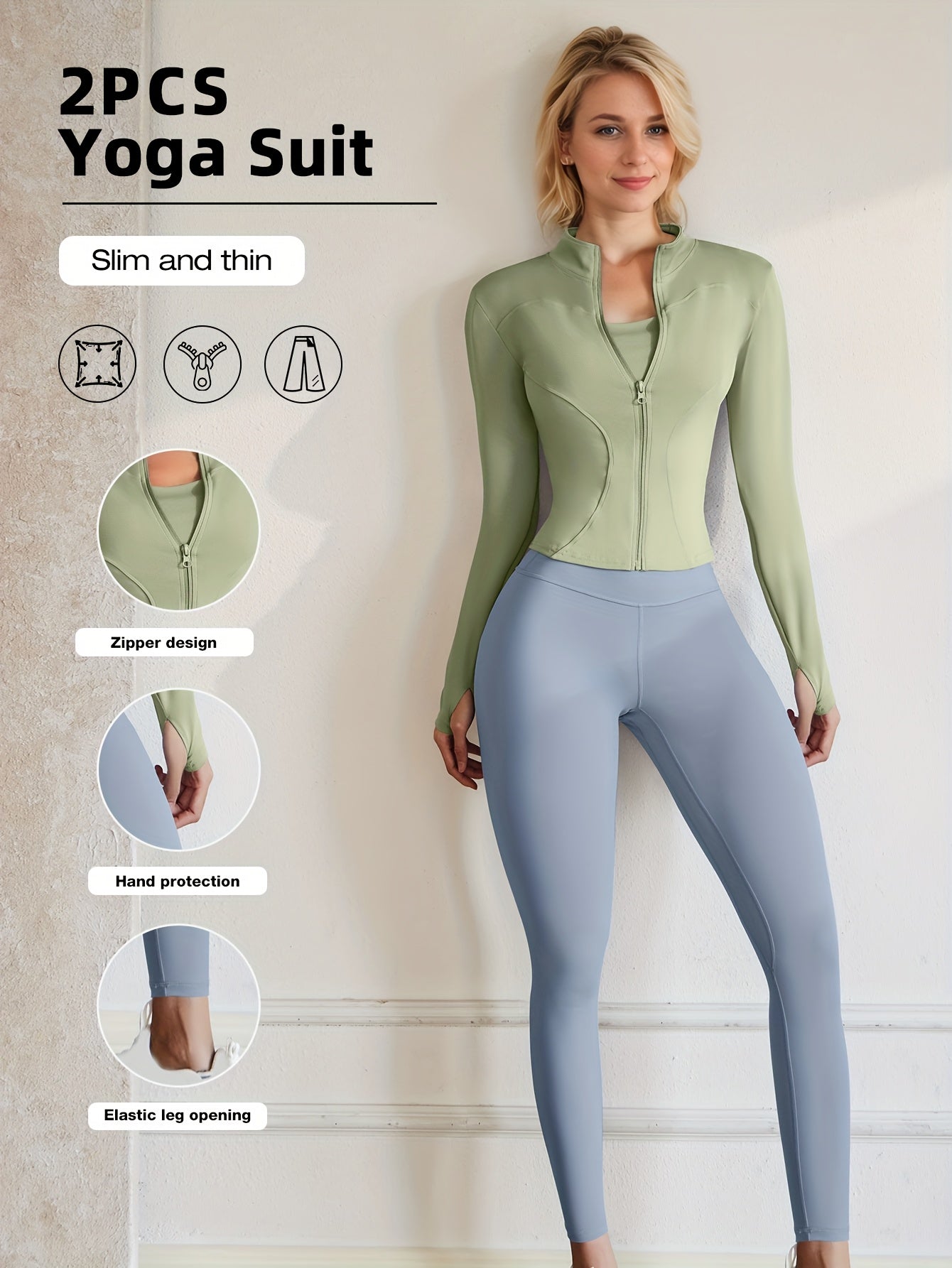 European Code Polyester Fabric Gym Running Clothes Long Sleeve Sports Jacket Cycling and Walking Tightening Buttocks Pants Fitness Suit