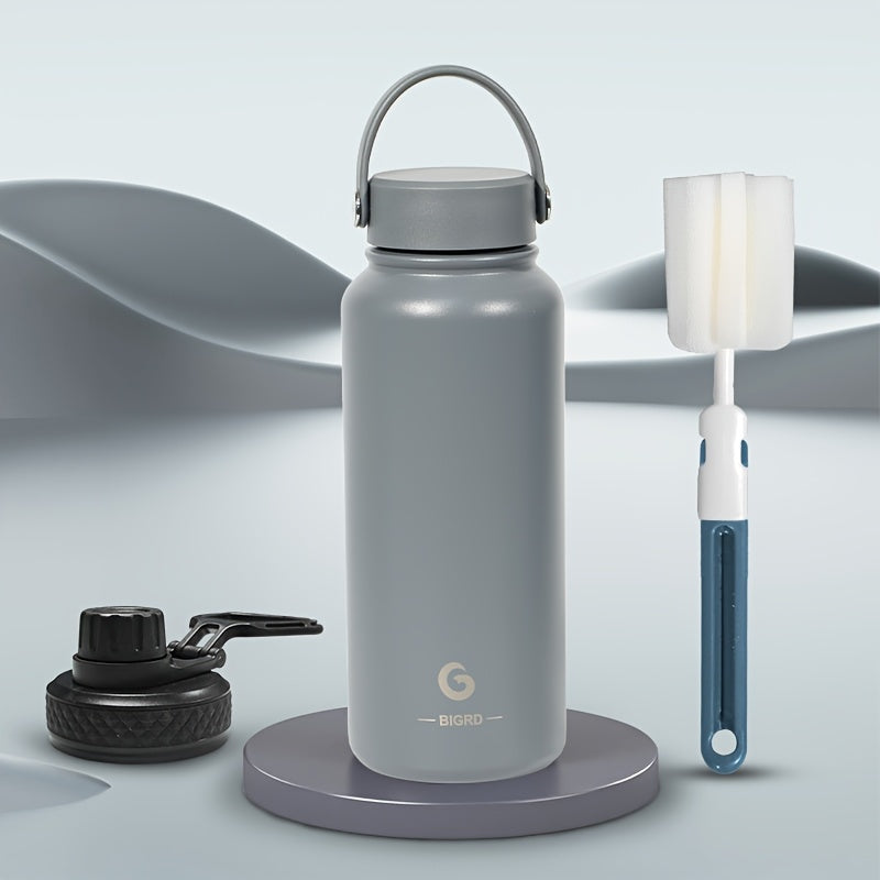 BIGRD 1000ml stainless steel sports Bottle leak proof water bottle double cap Bottle suitable for carbonated water bottle, silicone handle cap/direct drinking cap, suitable for sports/outdoor/camping/fitness/yoga, Yoga Gear,