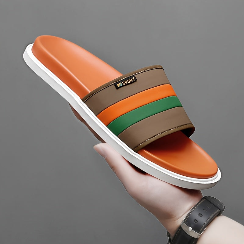 Men's Casual Slip-On Slippers - Breathable Synthetic & Rubber Sole, Lightweight Comfortable Indoor/Outdoor House Shoes with Random Pattern Design, House Slippers