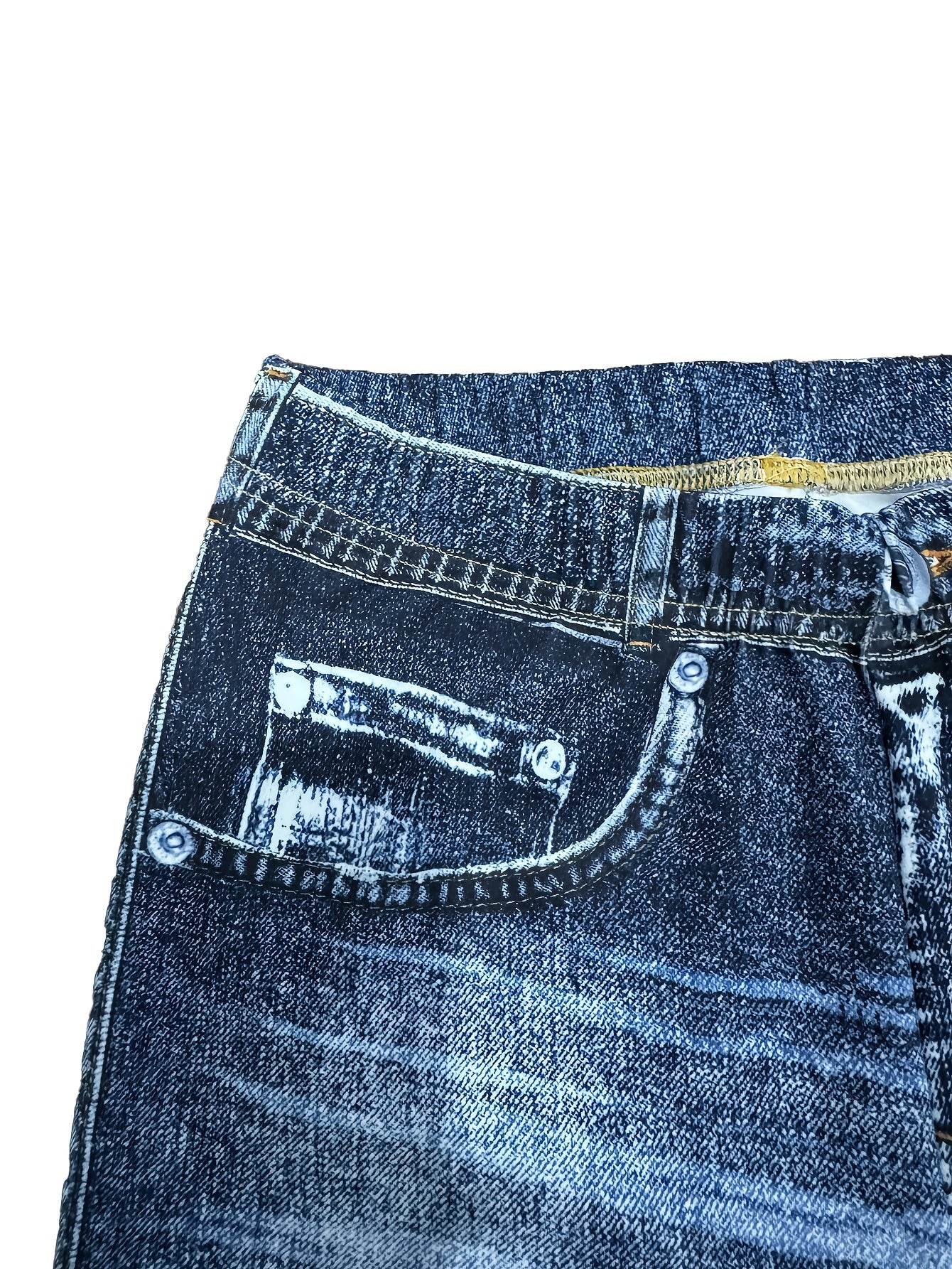 【imitation denim】New Women'S Fashion Casual Trendy Comfortable Breathable High-Waisted Stretchy Blue Faux Denim-Like Printed Leggings for Daily Commuting, Enhancing The Hips And Waist, Women'S Base Layer Pants, Fitted Leg