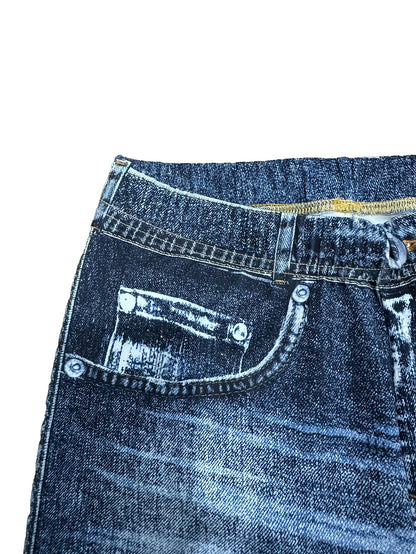 【imitation denim】New Women'S Fashion Casual Trendy Comfortable Breathable High-Waisted Stretchy Blue Faux Denim-Like Printed Leggings for Daily Commuting, Enhancing The Hips And Waist, Women'S Base Layer Pants, Fitted Leg
