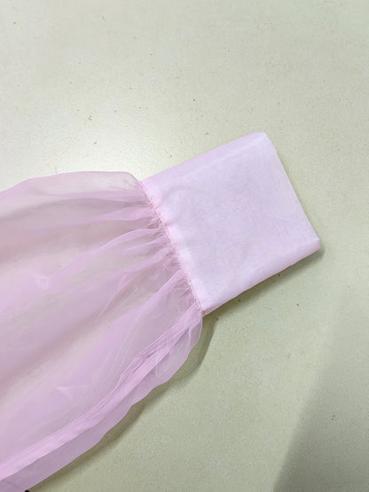 Elegant Plus Size Women'S Blouse with Sexy Bow Collar, Bubble Sleeves, and Pearl Accents - Chic Solid Color Non-Stretch Fabric for All Seasons, Plus Size Blouses