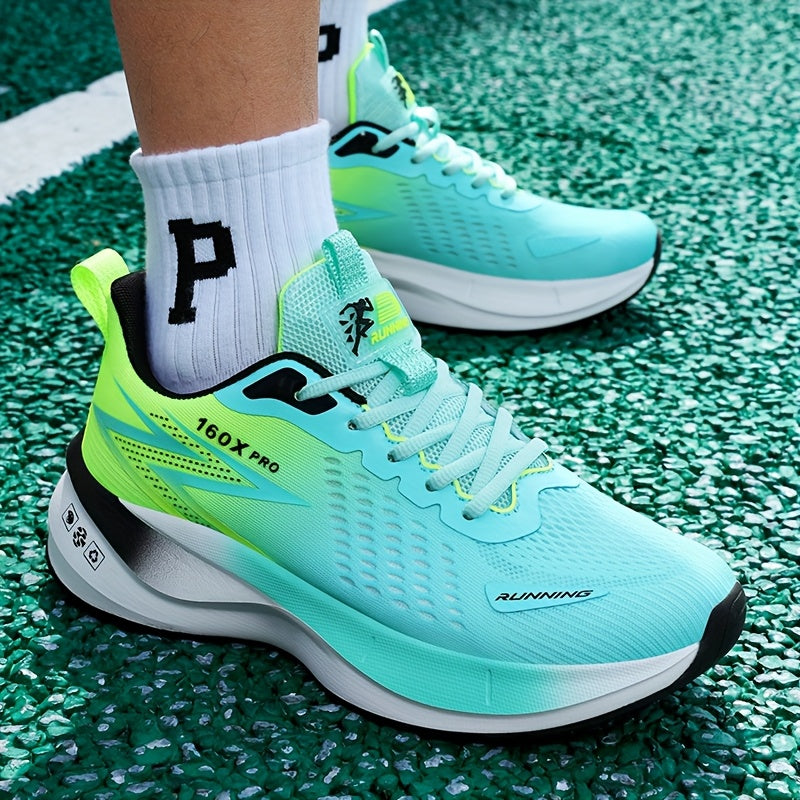 Men's Lightweight Breathable Hiking & Running Shoes - Trail, Gym, Road Shoes - Turquoise & Neon Green Accents - All-Season Outdoor Sneakers - Cushioned MD Sole - Lace-Up Closure - Compatible with Women's Compatible Partners -