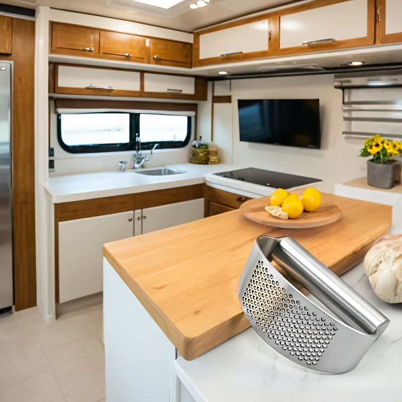 Heavy-Duty Manual Garlic Press & Crusher - 304 Stainless Steel Garlic Grinder with Lever, Adjustable Thickness, Easy-Clean Mincer for Kitchen & Restaurant Use - Garlic Peeler, Crusher (No /Squeeze)