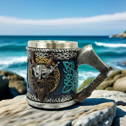 1pc Viking Axe Design 15.2oz Stainless Steel Beer Mug - Insulated, Reusable, Hand Wash Only - Multipurpose Coffee Cup for Christmas, Halloween, Easter, Hanukkah, Father'S Day Gift