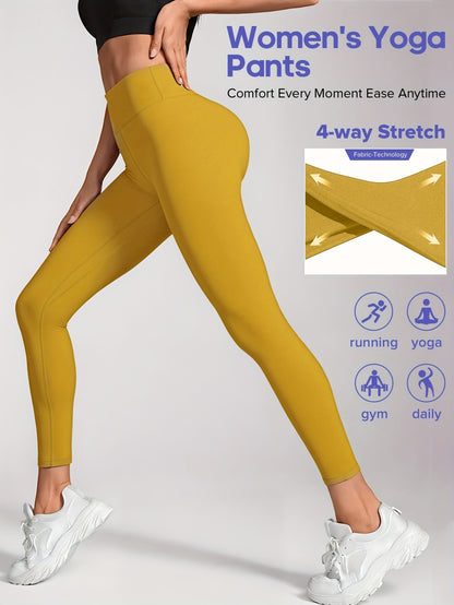 Women'S High-Waisted Elastic Yoga Pants - Compression, Stretchy & Comfortable for Fitness, Running, and Daily Wear - Solid Color Design, Workout Pants| highwaisted Leggings|Stretchy Fabri