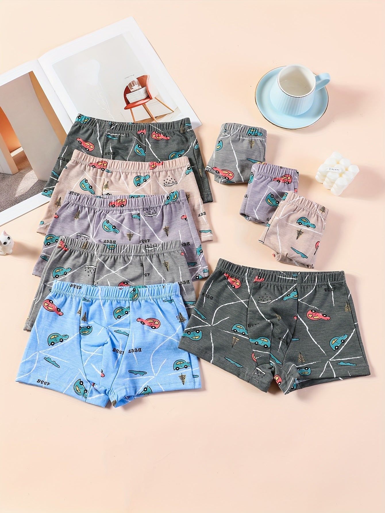 3pcs Toddler Kid Boys Underwear Soft Breathable Cartoon Car Pattern Comfy Boxers Briefs