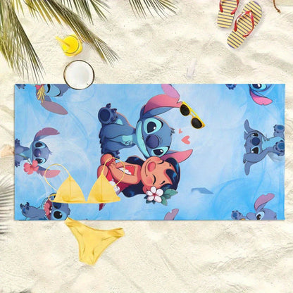 1pc Stitch and Lilo Beach Towel - Cute Intimate Moment Design, Quick-Dry Microfiber, Lightweight & Super Absorbent, Perfect for Yoga, Travel, Swimming, Fitness & Camping, Swim Towels