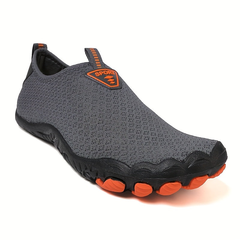 Quick-Dry Five-Toe Water Shoes for Men - Breathable, Non-Slip, Lightweight, Mesh Upper, Rubber Sole - Ideal for Beach, Swim, Hiking & Outdoor Adventures - Black & Orange Design