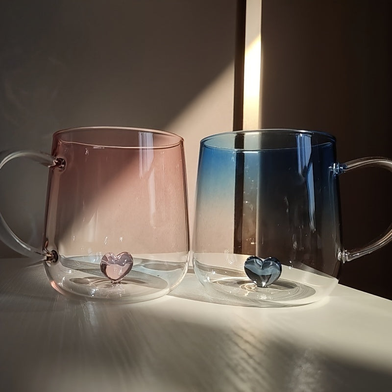 1pc Heart-Shaped Gradient Glass Cup, 350ml - Heat-Resistant, Decorative Coffee & Juice Mug with Handle, Perfect for Valentine's Day or Birthday Gift
