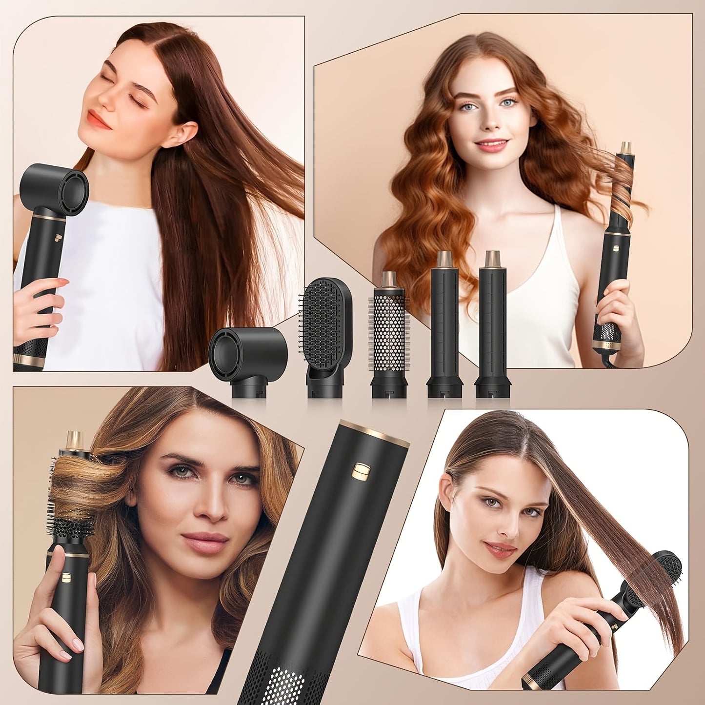 5in 1 Hair Styler Hot Air Brush Detachable Hair Hot Brush Air Curler Air Curling Wrap Styler Upgrade Hot Air Brush Curling Iron Brush Hair Styling Tools for Curling Straightening, Hair Straightening Tool, Salon Styling Tool,