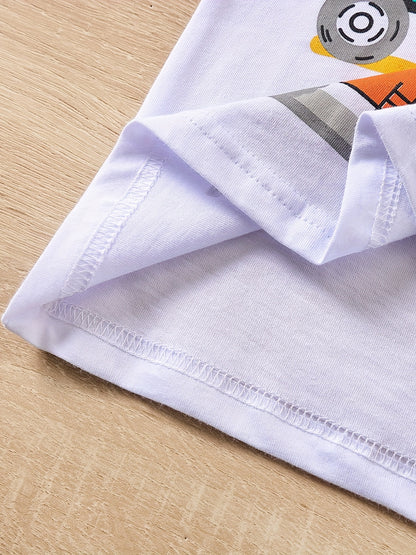 Boy's Tractors Print Casual Outfit Round Neck T-shirt & Shorts, Kids Summer Clothes Set For Daily And Outdoor Wear