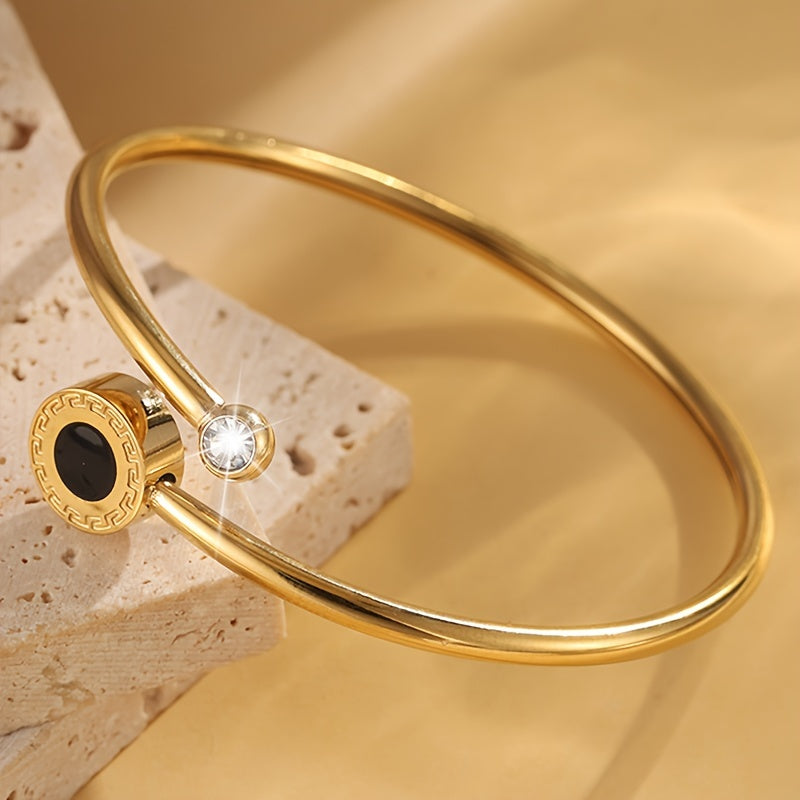 Elegant Stainless Steel Bracelet with Sparkling Rhinestones - Vintage &amp; Minimalist Style, Perfect for Casual Attire