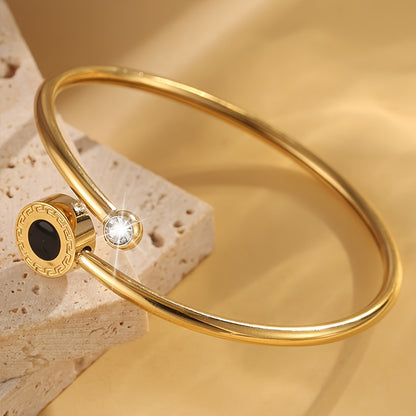 Elegant Stainless Steel Bracelet with Sparkling Rhinestones - Vintage &amp; Minimalist Style, Perfect for Casual Attire