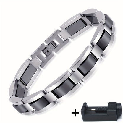 304 Stainless Steel Bracelet, Black Electroplated Unique Design - Perfect holiday birthday gift for dad and elders at Christmas. Includes Removal Tool; Also suitable as a women's/unisex accessory, Christmas Gift