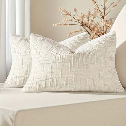 2pcs, Chenille Throw Pillow Covers Set of 2 Thick Textured Slubby Couch Pillow Covers Farmhouse Accent Modern Neutral Decorative Pillow Cases for Bed Sofa, Living Room, Machine Washable
