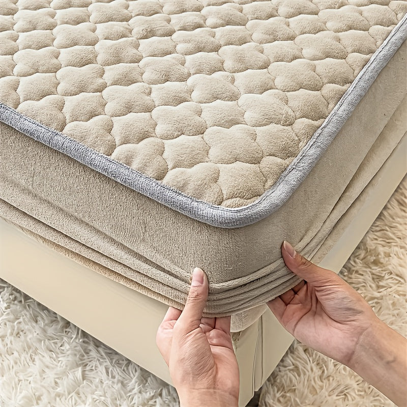 Conjunto de 3 peças de lençol de baixo e fronha em veludo macio e confortável, com enchimento grosso tipo sanduíche, excelente efeito de aquecimento, altura do lençol de baixo de 30 cm, estilo acolchoado, ideal para quarto de hóspedes e quarto de família.