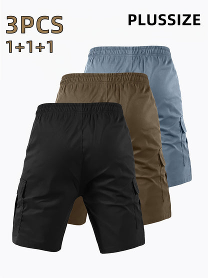 3pcs Men'S Heavy-Duty Work Shorts - Non-Stretch Fabric Cargo Pants with Multiple Utility Pockets, Drawstring Waist - Available in Navy/Gray/ - Ideal for Construction, Outdoor, Everyday Casual Wear - Plus Size Friendly, Outdoo
