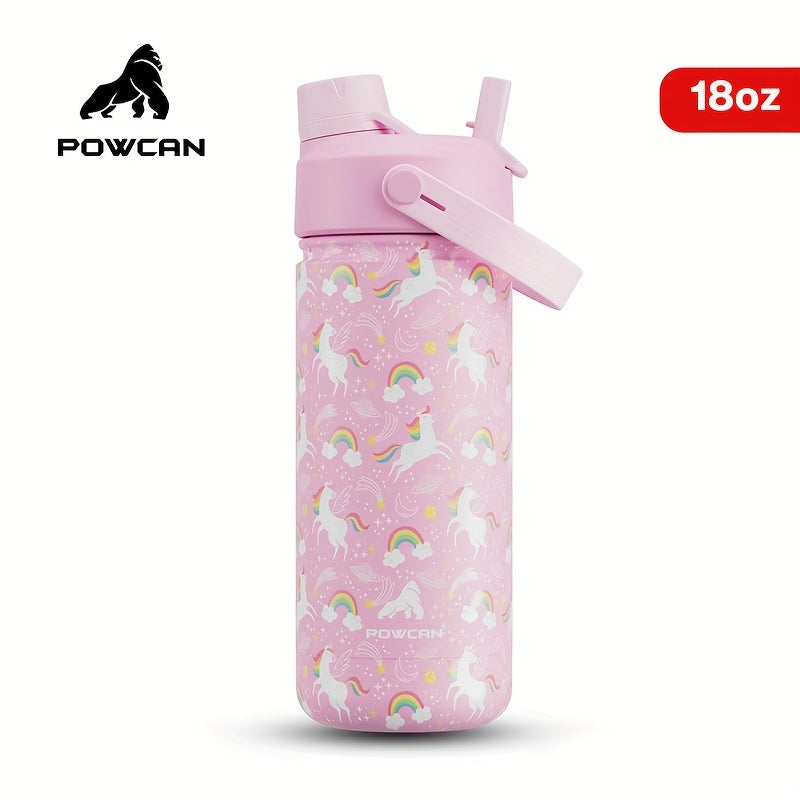 18oz POWCAN Unicorn & Rainbow Design Insulated Water Bottle - Non-Slip, Stainless Steel, Perfect for Valentine'S Day, Easter, Mother'S Day, Independence Day, Valentine'S Day Gift|Playful Design|Durable Build, Unicorn Accessor