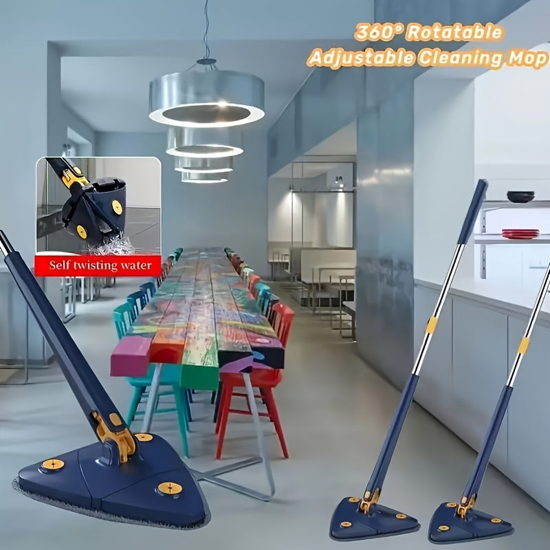 1pc, Triangle 360° Rotating Cleaning Mop, Long Handle Floor Mop, Hands-free Wash Squeeze Mop, Wet And Dry Dual-use Cleaning Mop, For Floor Wall Ceiling Corner Glass, Cleaning Supplies, Cleaning Tool