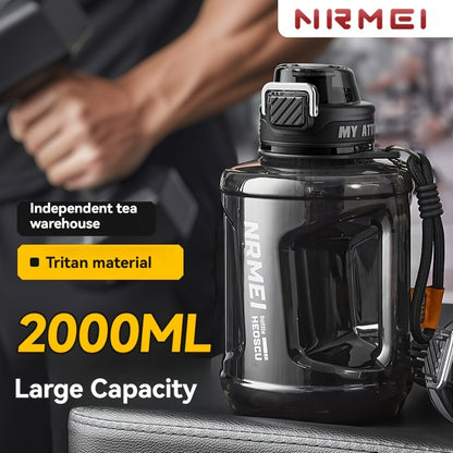 NRMEI 64oz Water Bottle with Time Marker - BPA-Free Half Gallon Hydration Flask, Large Sports Water Bottle with Straw and Lid, Handle, Suitable for Camping & Gym