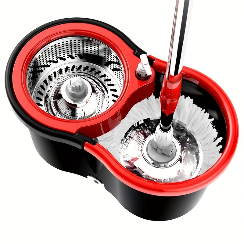 360-degree Rotating Mop and Bucket, 154.94cm Stainless Steel Mop Handle with Adjustable Length, Comes with 3 Ultrafine Fiber Replacement Mop Heads, Very Suitable for Cleaning on Boats, Floor Cleaning, Ceiling Cleaning