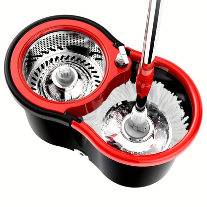 360-degree Rotating Mop and Bucket, 154.94cm Stainless Steel Mop Handle with Adjustable Length, Comes with 3 Ultrafine Fiber Replacement Mop Heads, Very Suitable for Cleaning on Boats, Floor Cleaning, Ceiling Cleaning