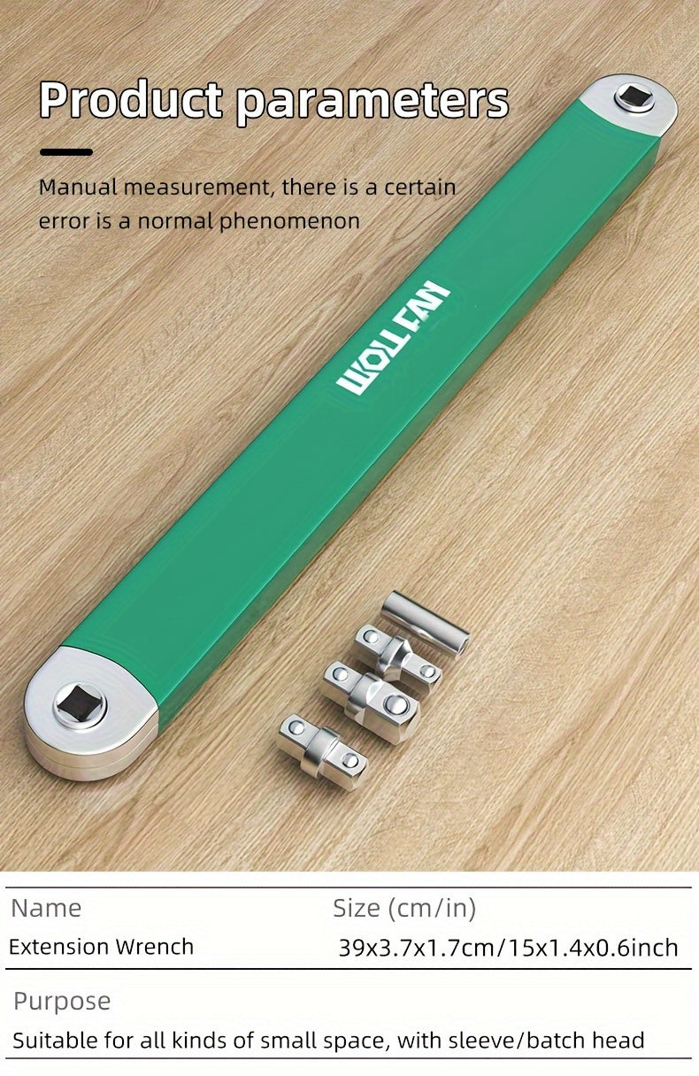 WOLLFAN Multi-Functional Extension Wrench, 39cm/15.35inch, Ratchet Conversion, Narrow Extension, Quick Release Socket, Universal Tool for Car Maintenance, Durable Material